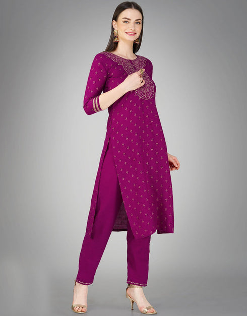Traditional Function Wear Readymade Cotton Magic Slub Suit Collection Purple Cotton Magic Slub Pant Straight Back View